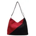 Sac seau ethnique en velours côtelé rouge et noir avec bandoulière tissée colorée - Noir avec Rouge