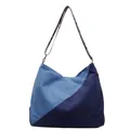 Sac cabas en velours côtelé patchwork bleu avec bandoulière style ethnique - Bleu Foncé Avec Bleu Clair