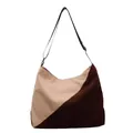 Sac seau en velours côtelé bicolore marron et beige avec bandoulière à motif floral - Marron et Kaki
