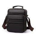 Men's genuine leather crossbody bag in dark brown with three zipper compartments - Brown