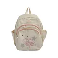 Minimalist cream corduroy mini backpack with pink heart embroidery and star patch - Off White
