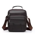 Dark brown leather business messenger bag with top handle and multiple zip pockets - Dark Brown