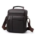 Sac bandoulière homme marron foncé en cuir PU avec texture grainée et poches zippées - Marron