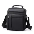 Sac bandoulière classique en cuir PU noir pour hommes avec plusieurs poches zippées pratiques - Noir