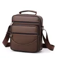 Borsa a tracolla da uomo in pelle marrone scuro con cinghia regolabile per ufficio - Cachi
