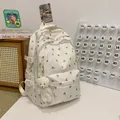 Floral print backpack in cream white with a cute plush bear pendant and side buckles - Rose Pattern Single Bag