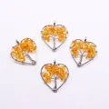 Detailed wire-wrapped heart pendants with orange crystal chips and silver tree of life motif - Citrine