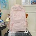 Light pink nylon backpack with ribbon bows and cute moon plush pendant detail - Single Bag / Pink