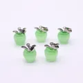 Set of five apple-shaped light green cat eye stone pendants with silver leaf detail - Apple Shape / Oval Green Stone