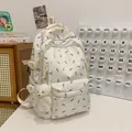 White nylon floral backpack with blue tulip print and a cute plush bear charm - Orchid Pattern Single Bag