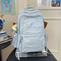 Light blue school backpack with Have a nice day embroidery and crescent plush charm - Single Bag / Blue