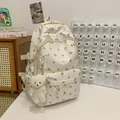 White casual backpack with orange fruit print and cute plush bear accessory - Orange Pattern Single Bag