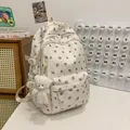 Creamy white backpack with strawberry and pink heart patterns plus a plush bear charm - Strawberry Pattern Single Bag
