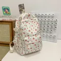 White casual backpack with red cherry print featuring large capacity and side pockets - Cherry Pattern Single Bag