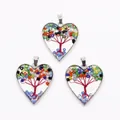 Colgante de corazón árbol de la vida plateado con cuentas bohemias y tejido de hilo rojo - 30 x 35mm / Estilo de Cuentas Multicolor (1)