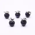 Five small apple-shaped blue sand stone charms with silver metal leaf for DIY jewelry - Apple Shape / Blue Sandstone