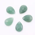 Detail view of five faceted green aventurine teardrop pendants with pre-drilled holes - Green Aventurine