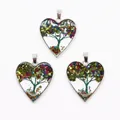 Colgantes Árbol de la Vida en forma de corazón con piedras naturales y marcos de plata - 30 x 35mm / Estilo de Alambre Verde con Piedras de Colores (4)