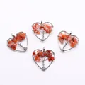 Silver heart tree of life pendant featuring natural reddish-brown stone chips - Red Agate