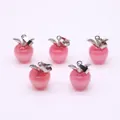 Set mit fünf rosa Katzenaugenstein Apfelanhängern für DIY Halsketten Schmuckherstellung - Apfelform / Rosa Katzenauge Stein