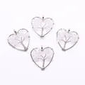 Set of 4 heart-shaped pendants with silver tree of life and pink natural stones - White Crystal