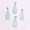 Water-drop faceted light green natural stone pendants with silver clasps for DIY jewelry - Amazonite