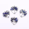 Handcrafted heart-shaped tree of life pendants with blue and gray natural stone chips - Lapis Lazuli