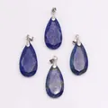 Faceted teardrop lapis lazuli stone pendant with silver clasp in deep blue tone - Lapis Lazuli