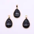 Three teardrop black stone pendants with white veins and golden plating finish - Black Line Howlite