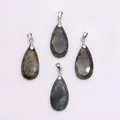 Water-drop faceted labradorite pendants with blue flash and silver-toned metal bails - Flash Stone (Labradorite)