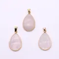 Three teardrop-shaped pink quartz pendants with elegant golden metal edging and loops - White Crystal