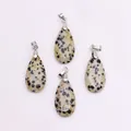 Faceted Dalmatian jasper teardrop stone pendants with silver clasps for DIY jewelry - Dalmatian Jasper