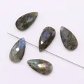Faceted natural labradorite teardrop stone beads with blue labradorescence flash effect - Labradorite