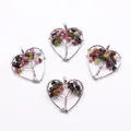 Tree of Life heart pendant with natural colorful stones and silver wire wrap - Mixed Tourmaline