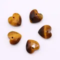 Five heart-shaped tiger eye stone pendants with faceted cut for DIY jewelry making - Yellow Tiger Eye