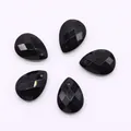 Faceted teardrop-shaped black stone pendants for DIY jewelry necklaces, set of 5 - Black Agate