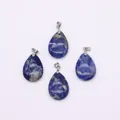 Set of four blue sodalite teardrop pendants with silver pinch bails for DIY necklaces - Blue Spot Jasper