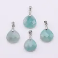 Sky blue faceted teardrop natural stone pendants with silver metal clasps for DIY jewelry - Amazonite