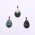 Three teardrop moss agate pendants with gold-plated bezel for DIY jewelry - Moss Agate