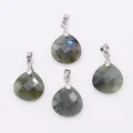 Set of four faceted teardrop labradorite stone pendants with silver metal clasps - Larvikite