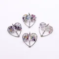 Handmade silver wire tree of life heart pendants with natural colorful gemstones - Purple Fluorite
