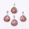 Pink rhodonite water-drop faceted stone pendants with silver clasps for DIY jewelry - Rhodonite with Black Lines