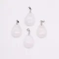 Translucent white teardrop gemstone pendant with silver metal bail for DIY necklace - White Jade
