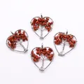 Set of four heart-shaped Tree of Life pendants with gold sandstone and silver wire wrap - Gold Sandstone