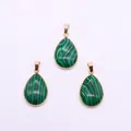 Set of 3 teardrop malachite stone pendants with polished gold-plated metal borders - Malachite