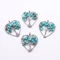 Set of four heart-shaped tree of life pendants with turquoise stone beads for jewelry DIY - Blue Turquoise