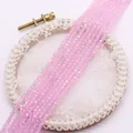 Macro shot of 3-4mm light pink faceted crystal beads on decorative lace embroidery frame - 2mm / Light Pink (No. 5)