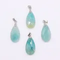 Faceted teardrop Amazonite stone pendant with silver bail for DIY jewelry necklaces - 13x25mm / Amazonite