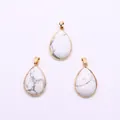 Set of three white howlite teardrop pendants with gold plated edges for DIY jewelry - Howlite