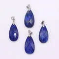 Faceted teardrop lapis lazuli pendants with silver bails in a set of four pieces - 13x25mm / Lapis Lazuli